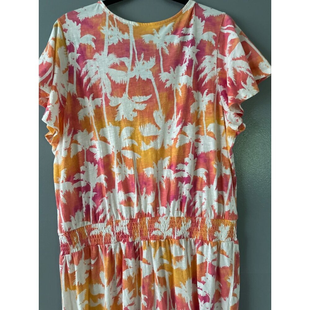 Candace Cameron Bure Jumpsuit 1X Palm Tree Tropical Print Vacation Resort Chic - Picture 9 of 10